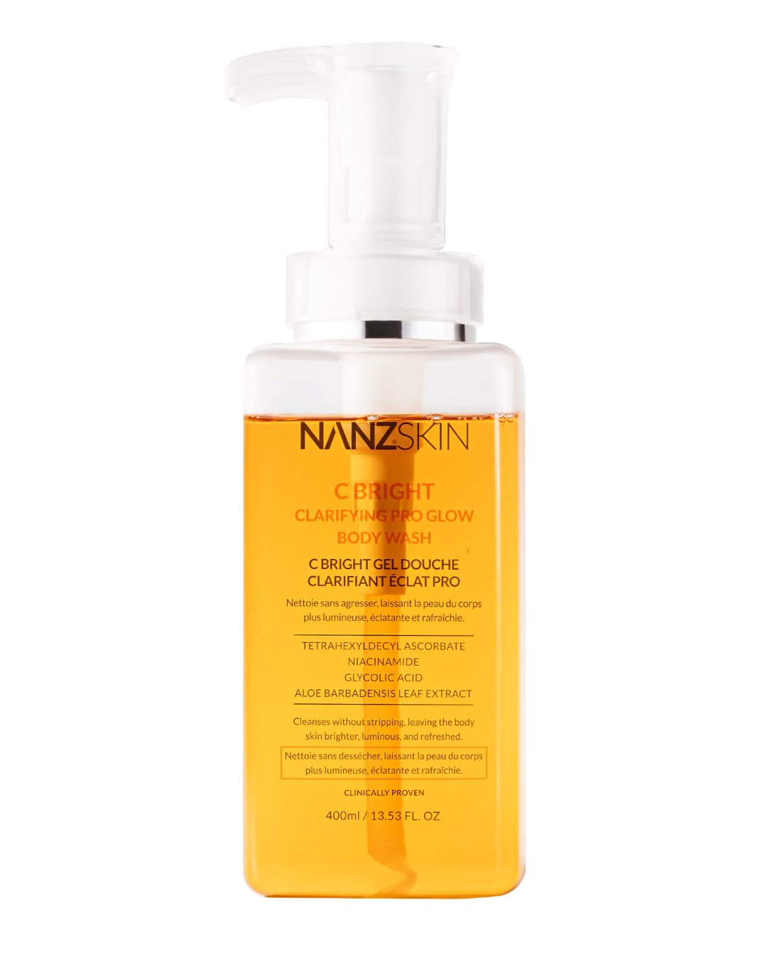 NANZSKIN C Bright body lotion bottle on a white background