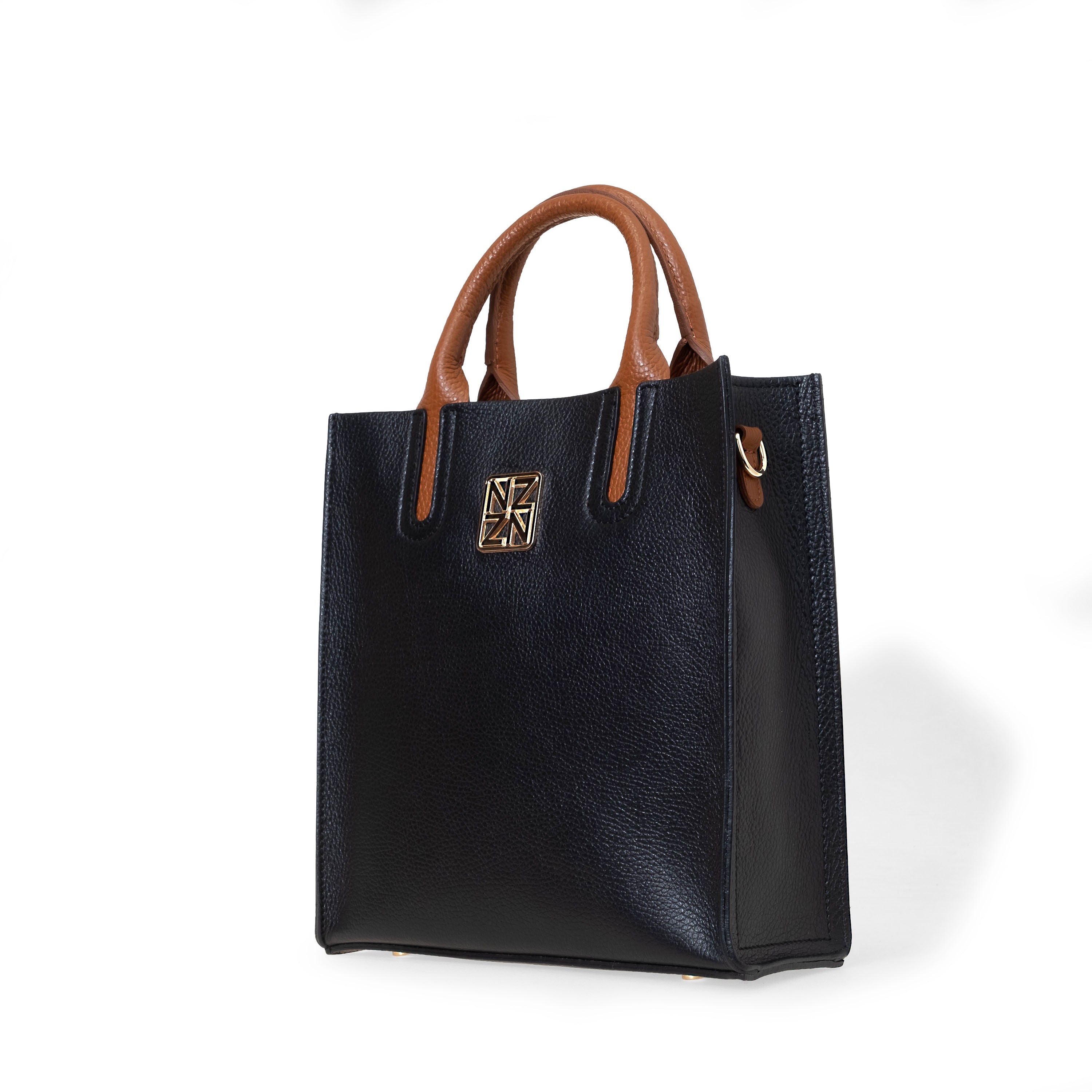 NANZ Milano Compacte Tote van Gekorreld Leer - Zwart