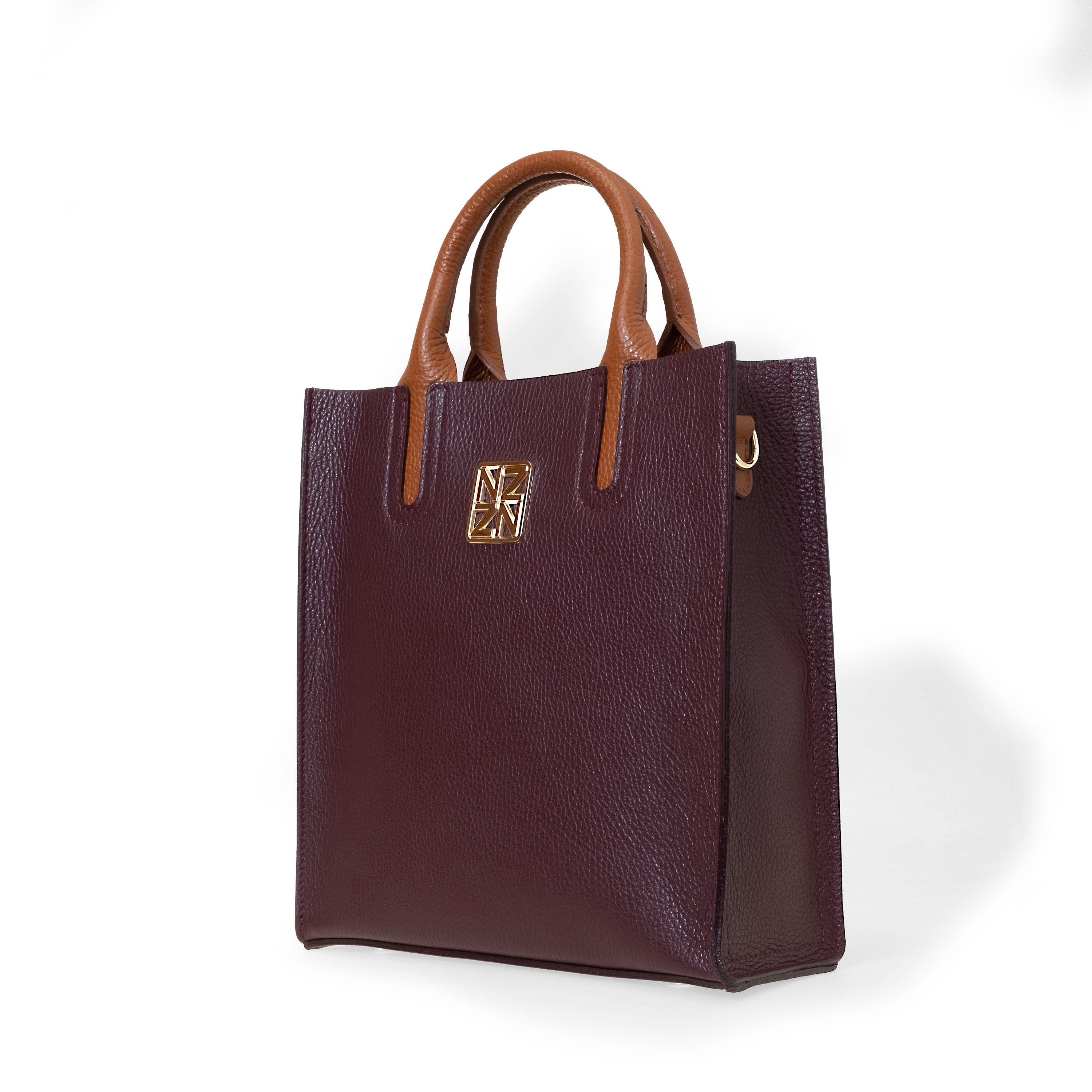 NANZ Milano Compacte Tote van Gekorreld Leer - Bordeauxrood