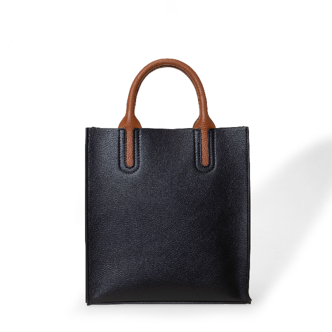 NANZ Milano Compacte Tote van Gekorreld Leer - Zwart