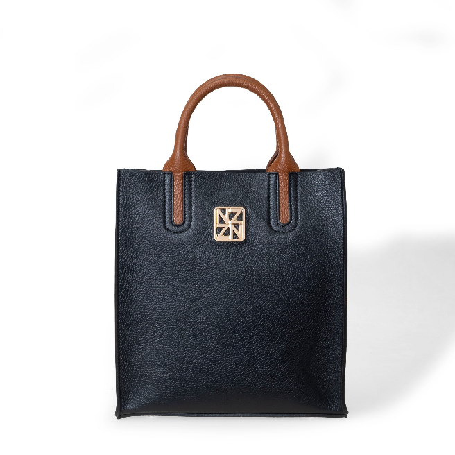 NANZ Milano Compacte Tote van Gekorreld Leer - Zwart