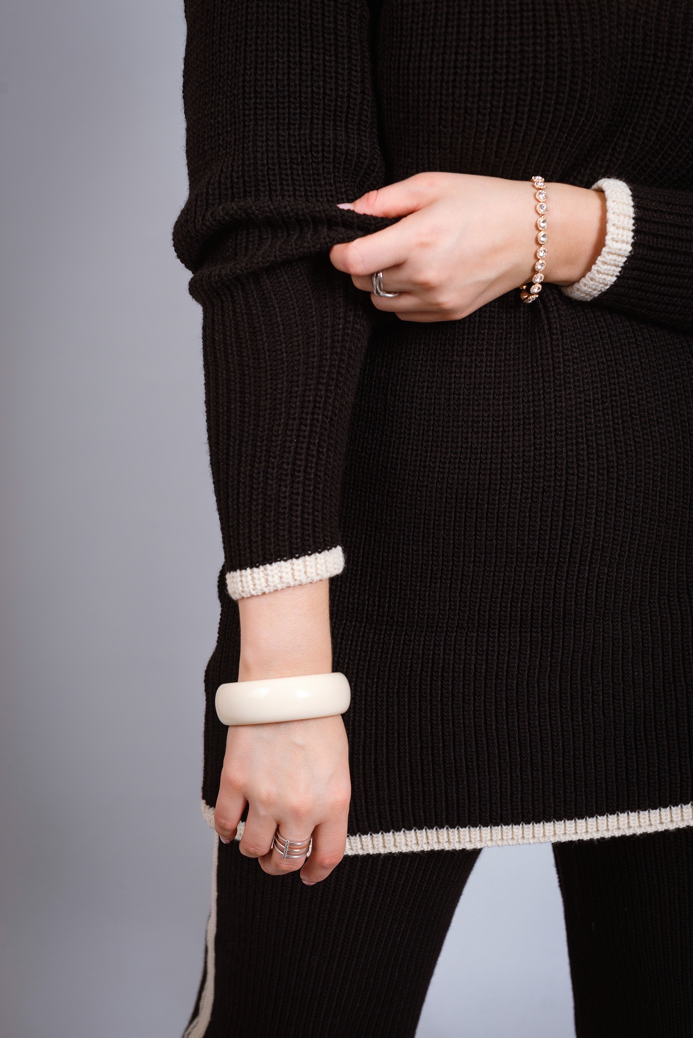 NANZ oversized gebreide co-ordset met randlijn in zwart