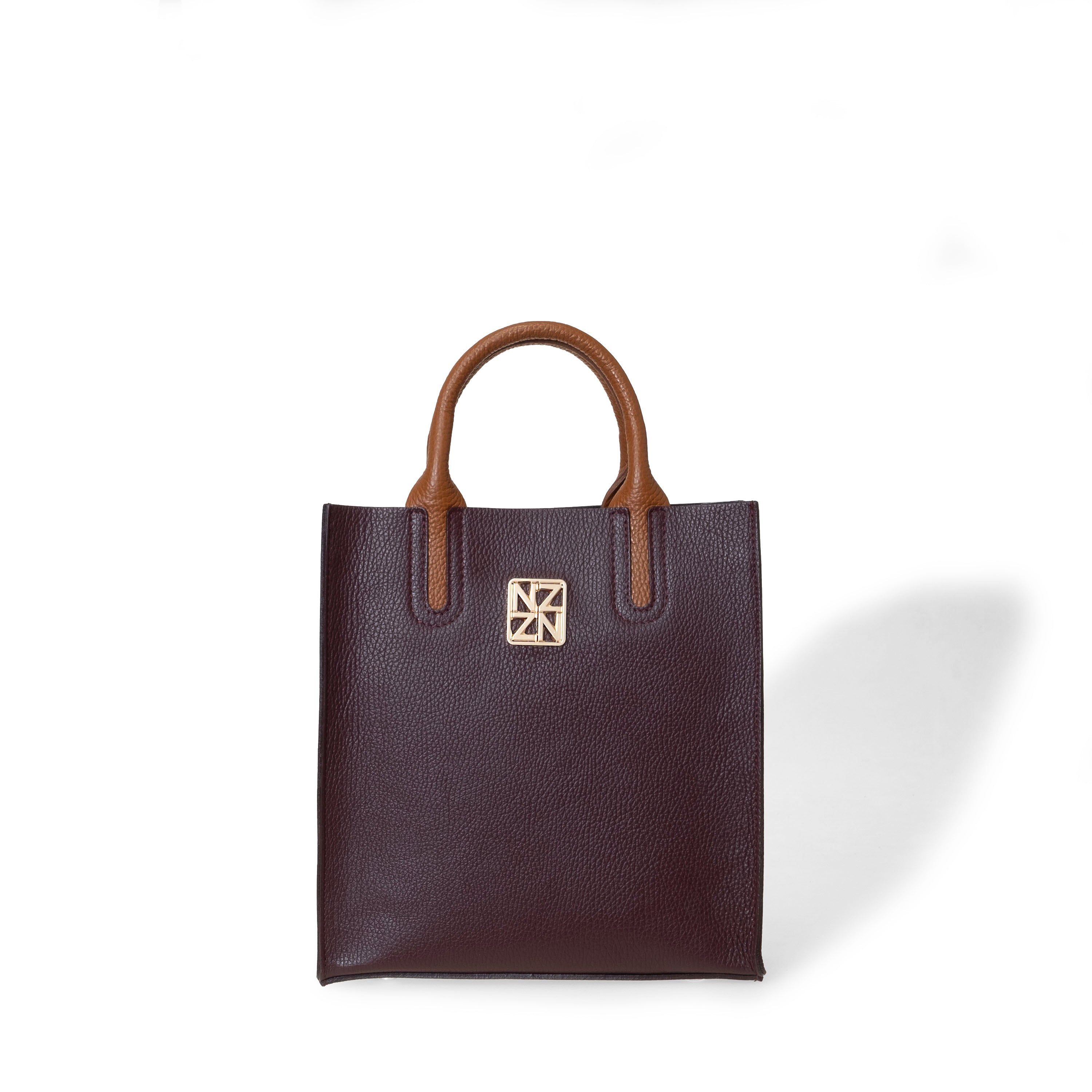 NANZ Milano Compacte Tote van Gekorreld Leer - Bordeauxrood