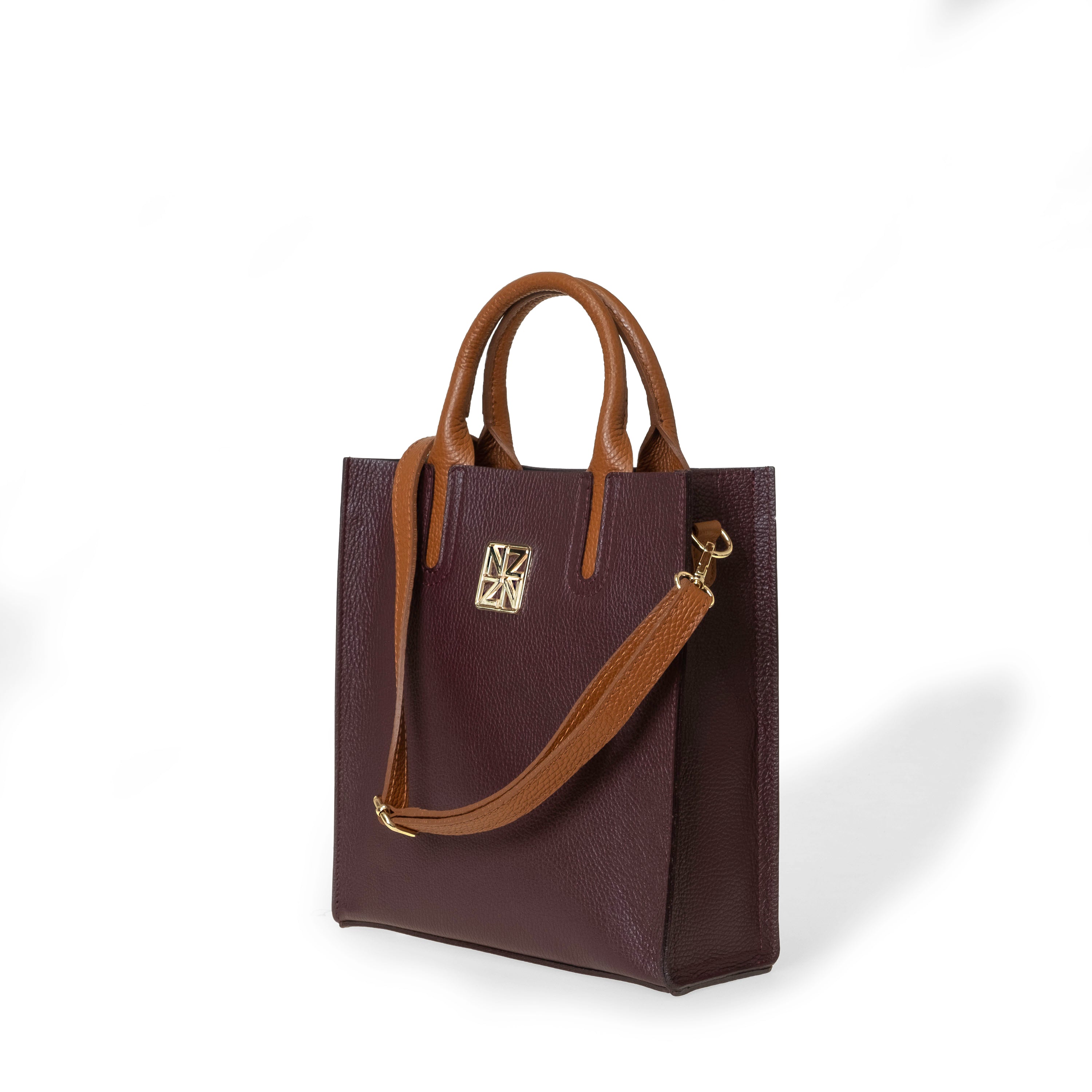 NANZ Milano Compacte Tote van Gekorreld Leer - Bordeauxrood