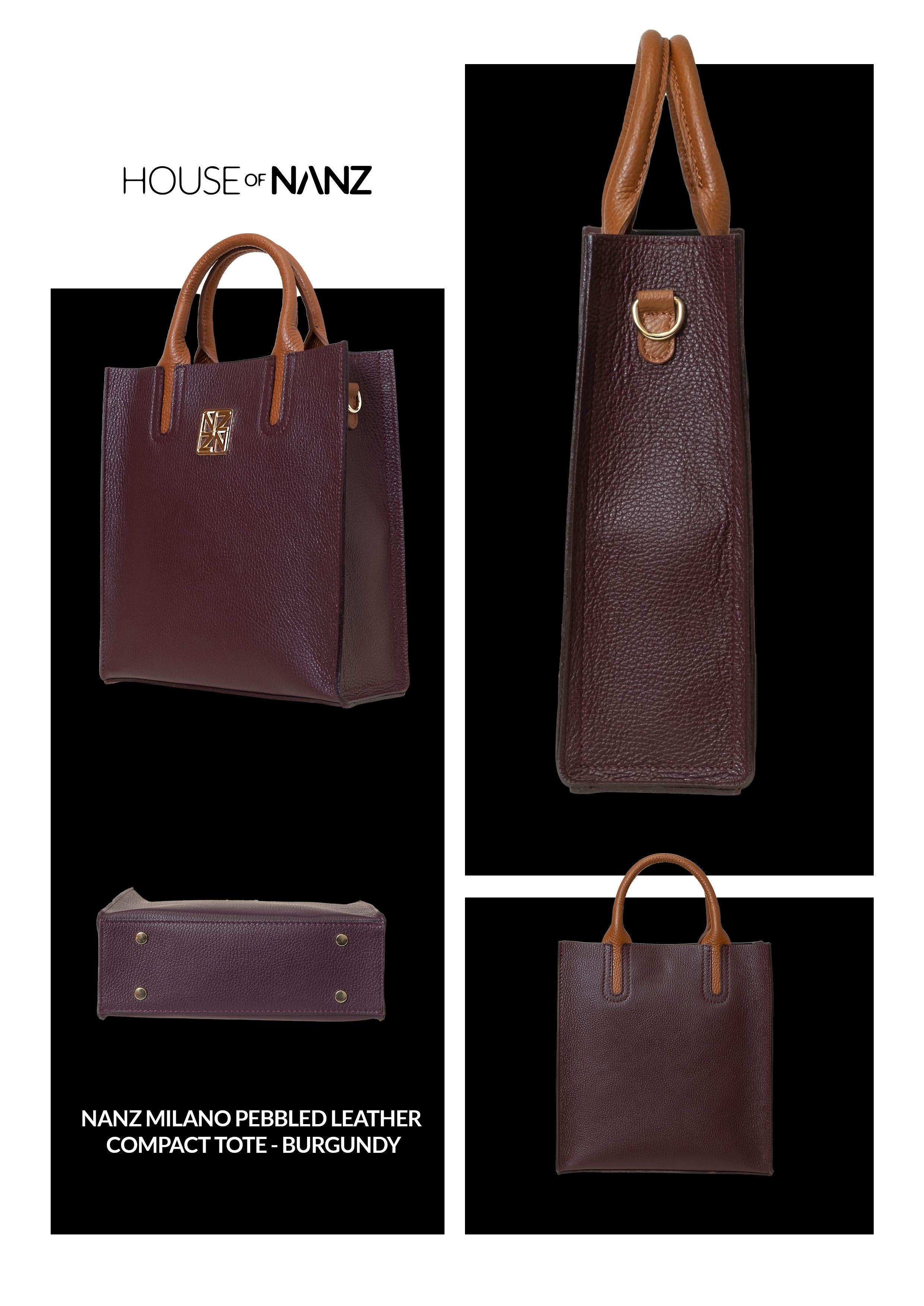 NANZ Milano Compacte Tote van Gekorreld Leer - Bordeauxrood