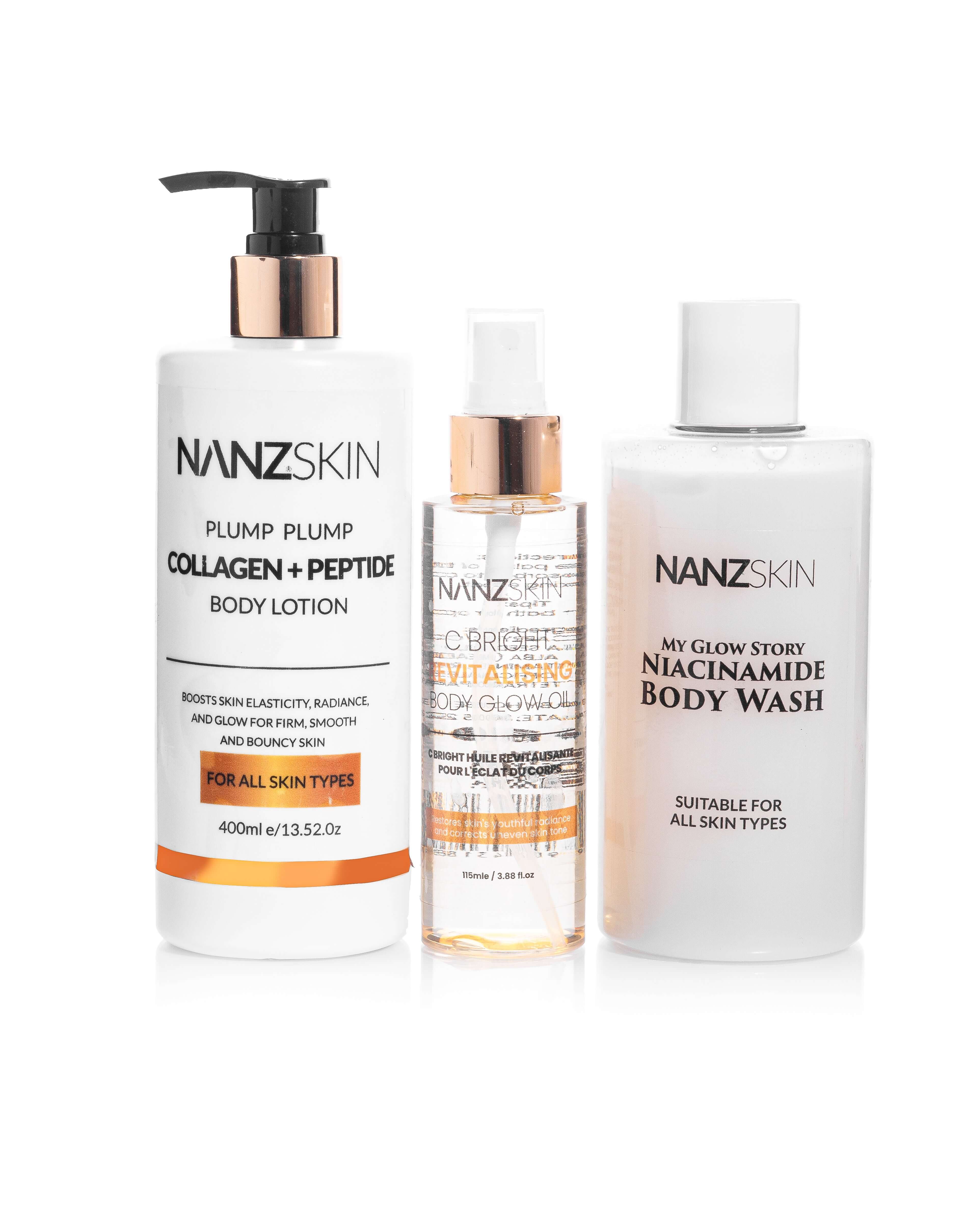 NANZSKIN SUPERCHARGED LUMINOUS BODY GLOW TRIO
A great combination of NANZSKIN skincare products fit for you. Makes your skin glow, healthy and young all day