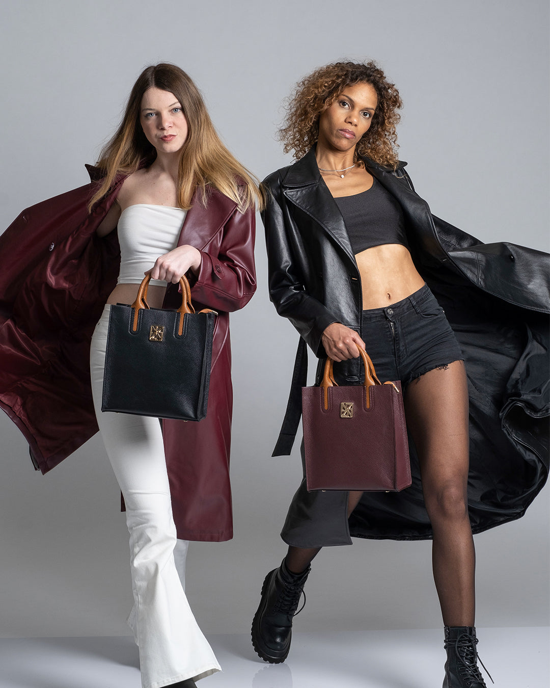 NANZ Milano Compacte Tote van Gekorreld Leer - Bordeauxrood