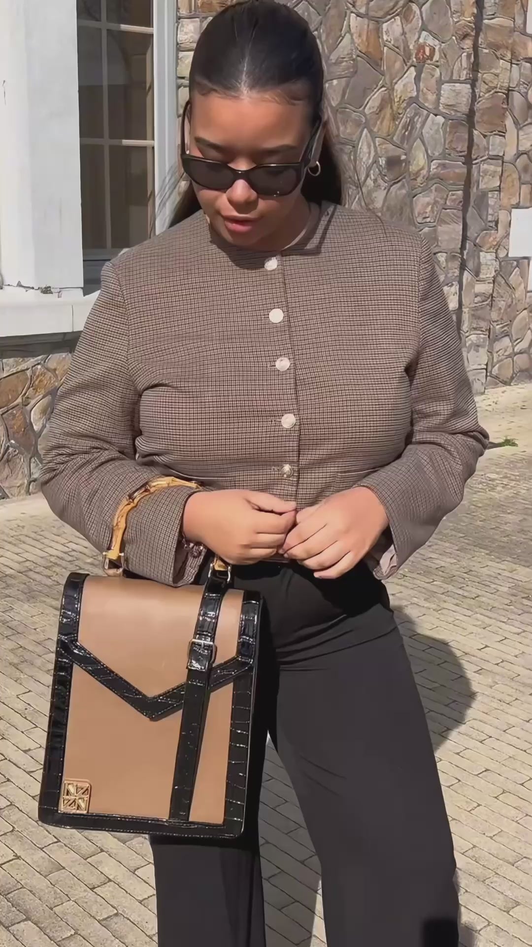 NANZ Noire Bamboe Handtas - Geelbruin