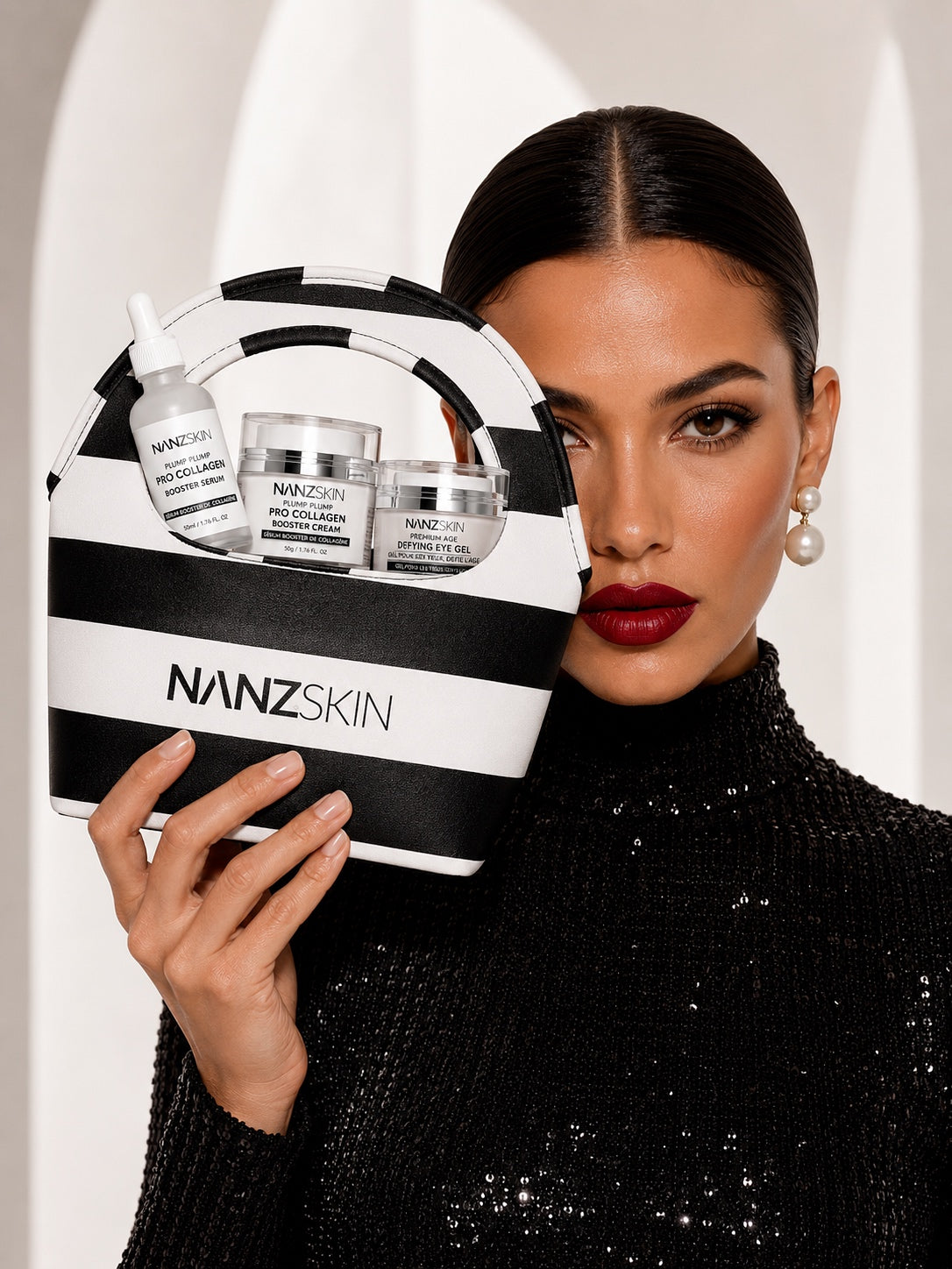 NANZ Milano Compacte Tote van Gekorreld Leer - Bordeauxrood