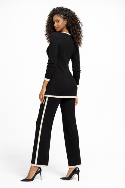 NANZ oversize knitted co ord set with edge line in black