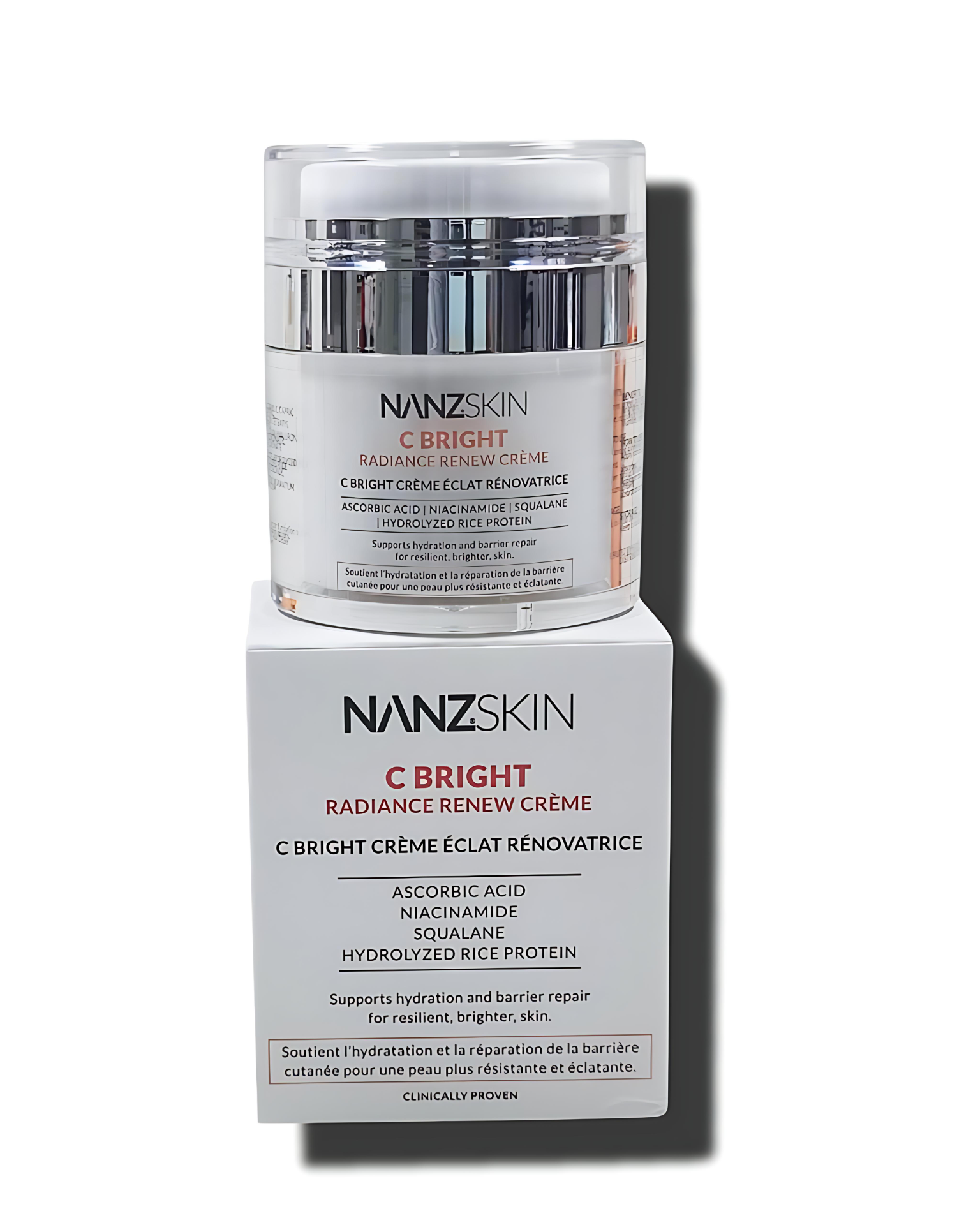 NANZSKIN C Bright Radiance Renew Crème with packaging on a white background