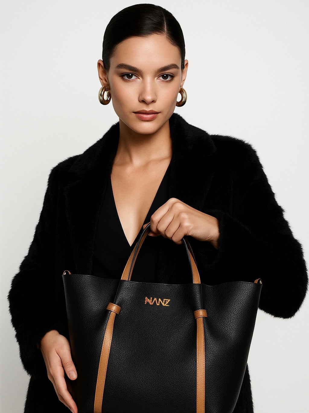 NANZ Élodie Noir bruine leren handtas