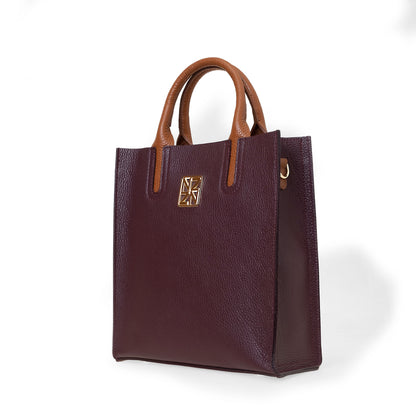 NANZ Milano Compacte Tote van Gekorreld Leer - Bordeauxrood