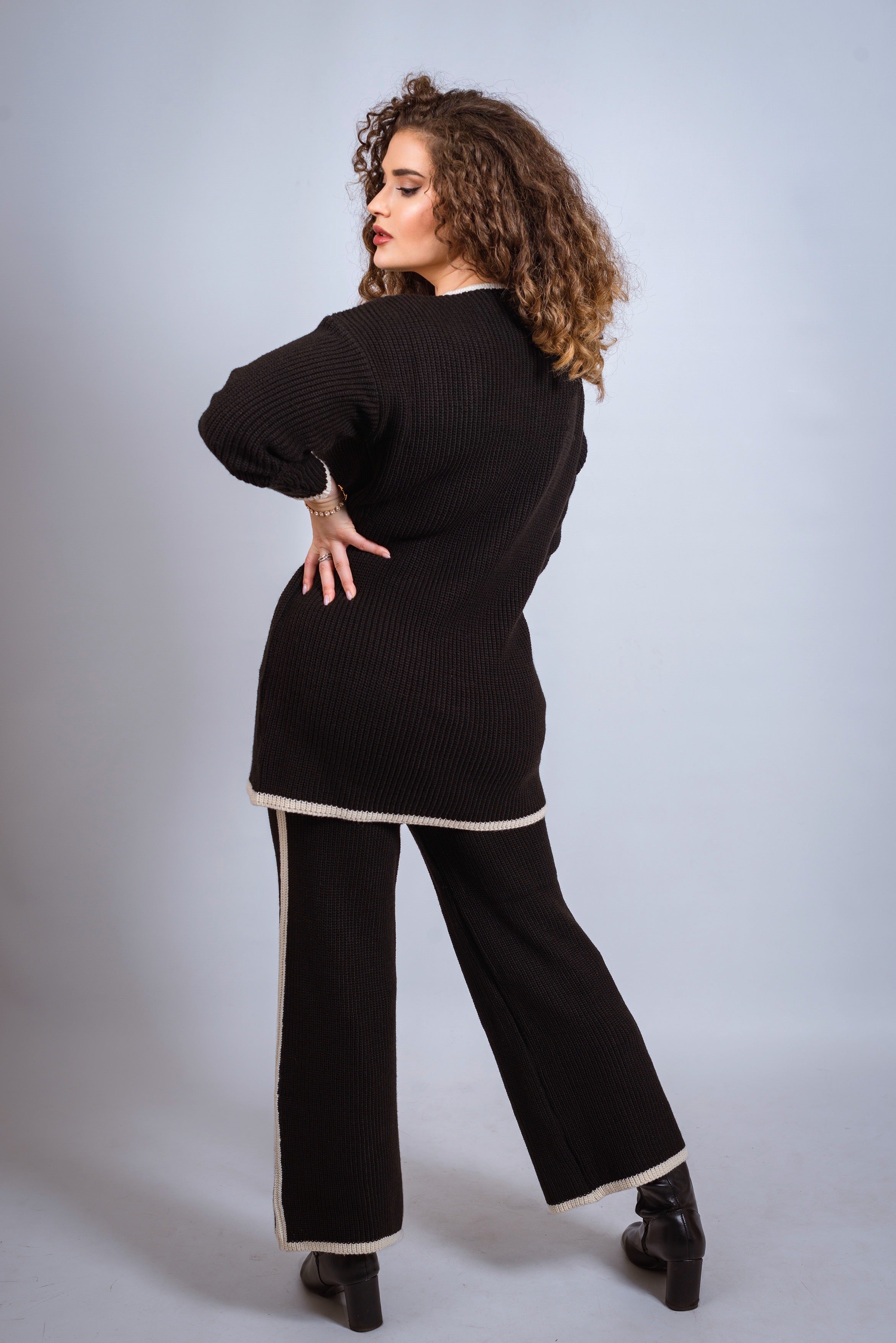 NANZ oversized gebreide co-ordset met randlijn in zwart