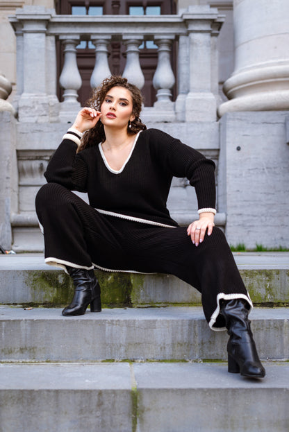 NANZ oversized gebreide co-ordset met randlijn in zwart