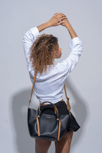 NANZ Élodie Noir bruine leren handtas