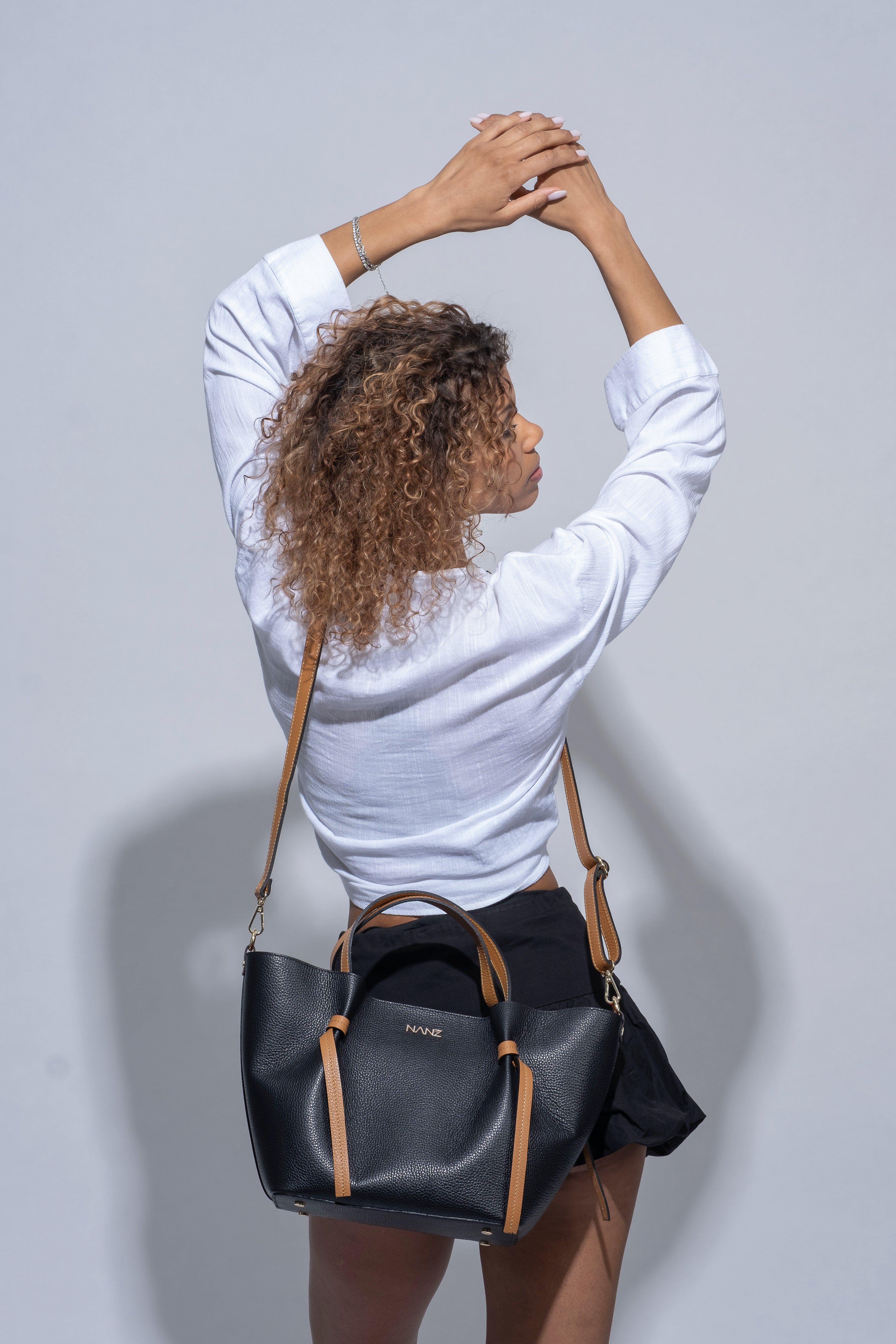 NANZ Élodie Noir bruine leren handtas