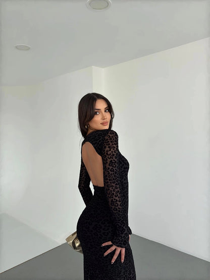 NANZ Azara Leopard gevoerde lange jurk