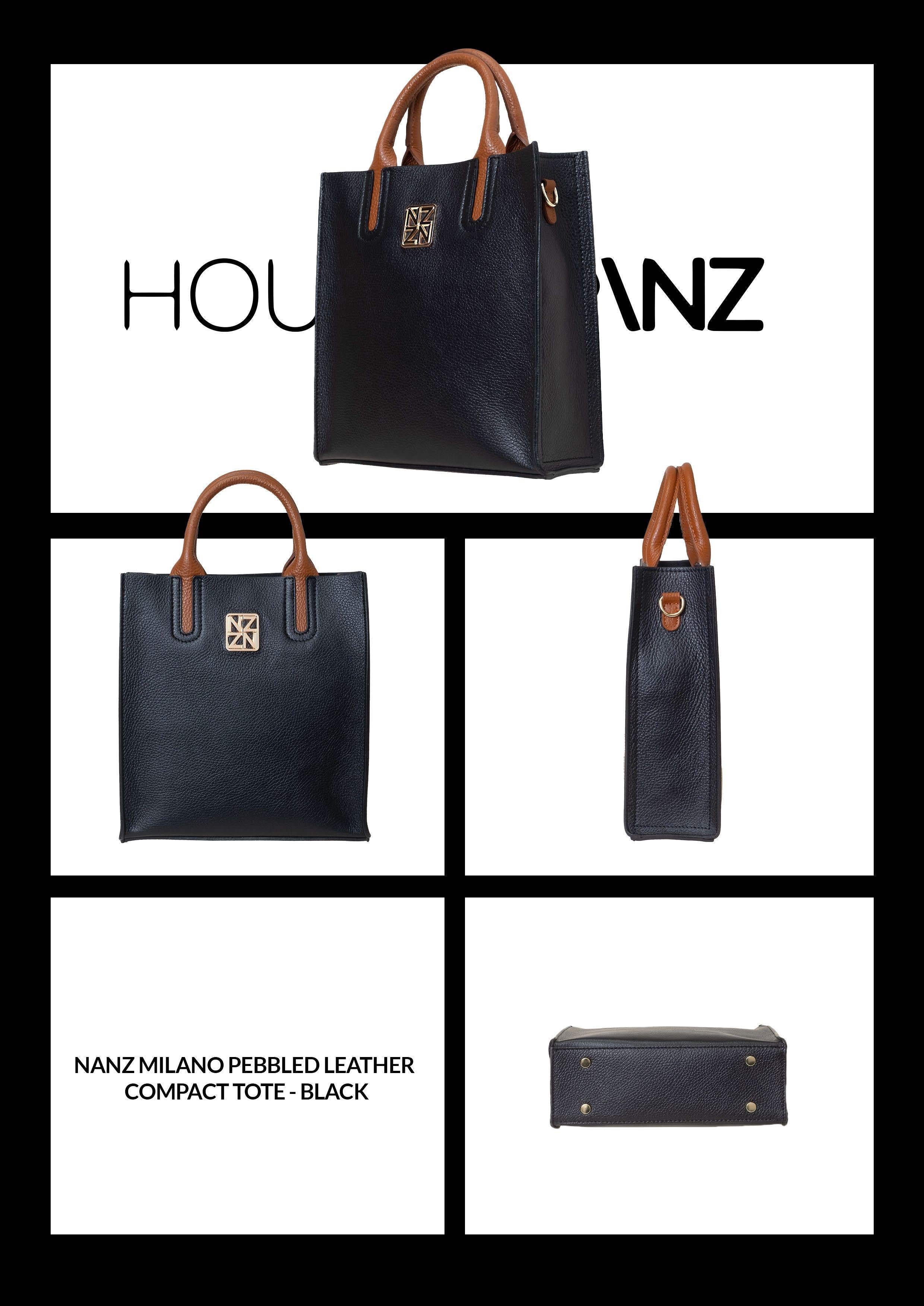 NANZ Milano Compacte Tote van Gekorreld Leer - Zwart