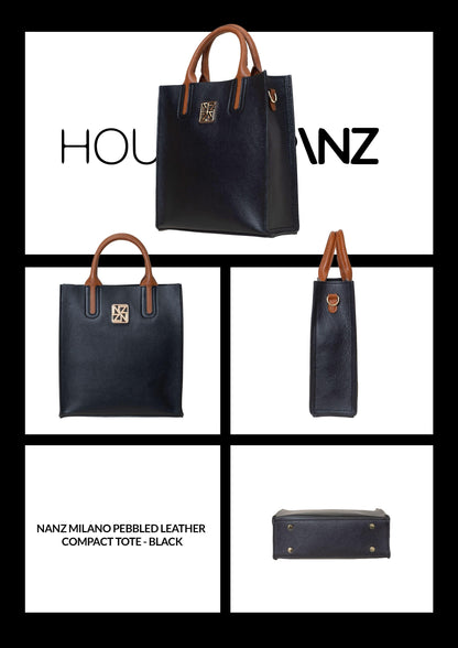 NANZ Milano Compacte Tote van Gekorreld Leer - Zwart
