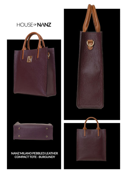 NANZ Milano Compacte Tote van Gekorreld Leer - Bordeauxrood