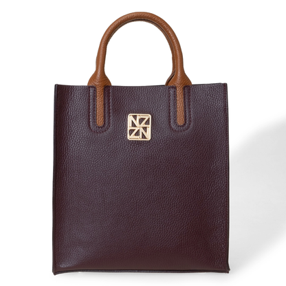 NANZ Milano Compacte Tote van Gekorreld Leer - Bordeauxrood