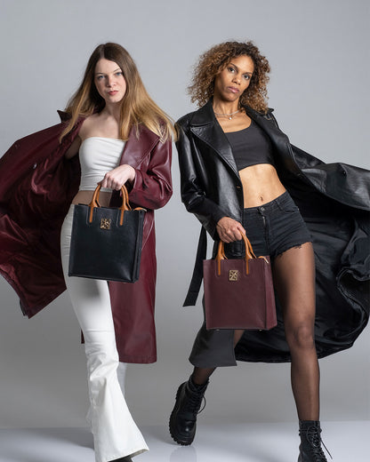 NANZ Milano Compacte Tote van Gekorreld Leer - Bordeauxrood