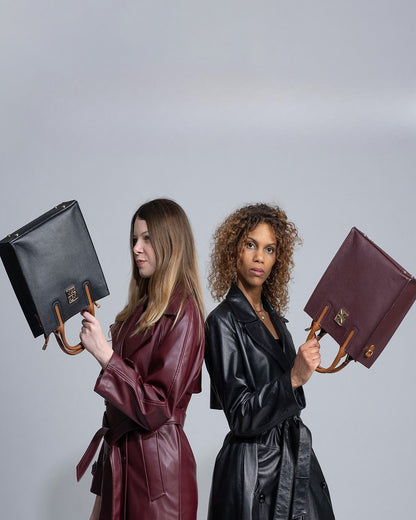 NANZ Milano Compacte Tote van Gekorreld Leer - Bordeauxrood