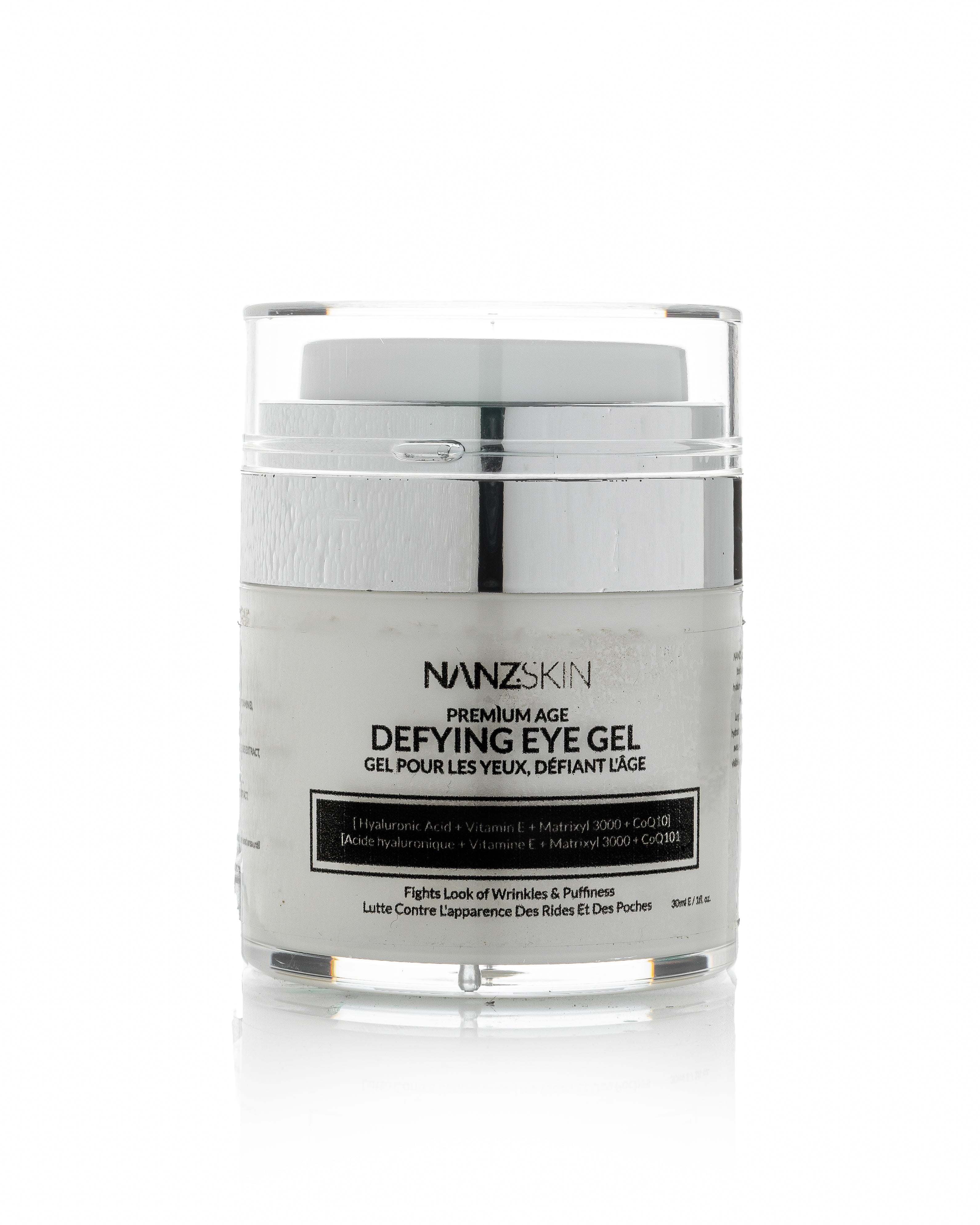 Nanzskin Defying Eye Gel jar on a white background